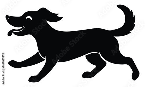 Happy dog silhouette running and playing cheerfully on a white background art