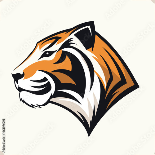 Striped tiger head vector illustration for wildlife and safari design featuring a cartoon feline predator symbol