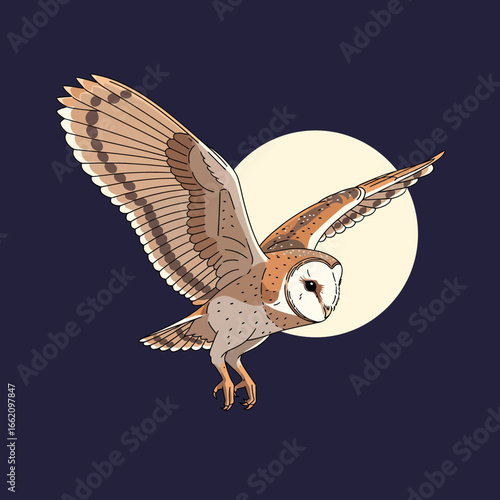 Majestic Barn Owl in Flight Under a Full Moon