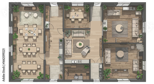 interior design plan showcasing open floor layout with living dining kitchen spaces creating modern living perfect for architects and real estate showcases.