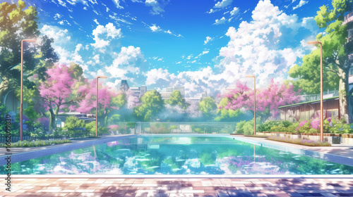 爽やかな初夏のプールの風景