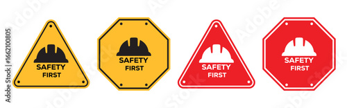 Construction Working waring sign. Road warning sign. Temporary 'manual worker ahead' sign on a city street. Road Construction Warning Sign