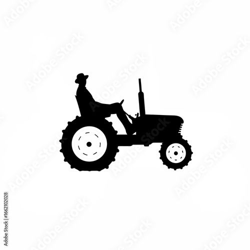  Farmer sitting on tractor wheel, taking rest silhouette on white background.