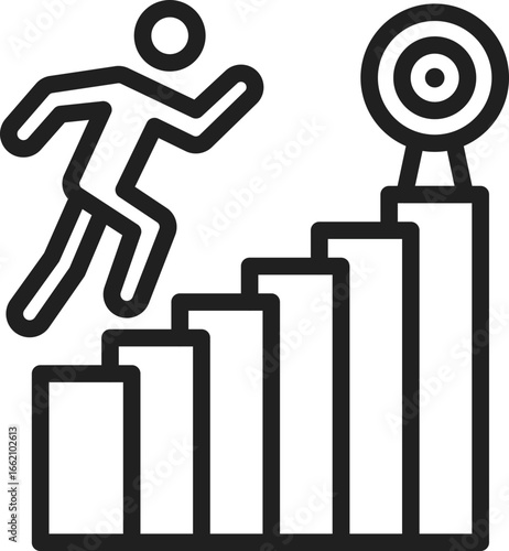Person climbing stairs towards target goal