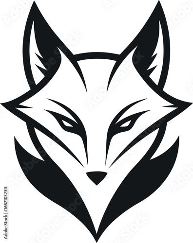 Majestic Fox Head Illustration Black and White Vector Art