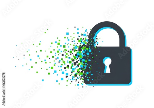 Digital Security Padlock Dissolving Pixels Abstract Concept