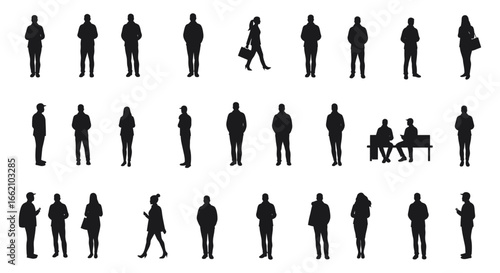 crowd silhouette illustration diverse people standing walking and sitting in public depicting city life and urban community perfect for infographics and marketing