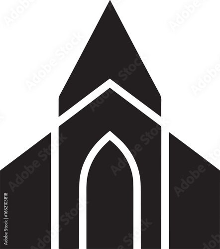 Abstract Church Building Icon with Gothic Arch in Black Silhouette Vector Design