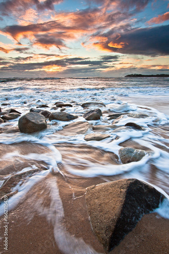 Guidel Morbihan Clohars Carnoet Finistere Sunset Waves Washing Over Rocks on Atlantic Coast