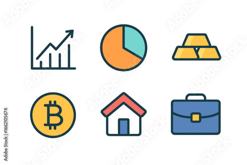 Business Finance Investment and Real Estate Flat Icons Set