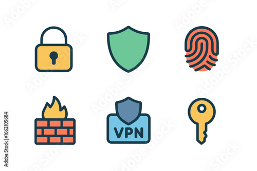 Cyber Security and Data Protection Flat Vector Icons Set