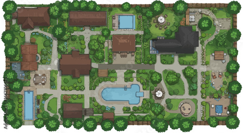 house blueprints detailed aerial view of luxury homes and landscaped yards perfect for architects and real estate developers designing residential communities.