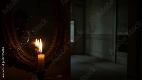 Wallpaper Mural The candle flame is reflected several times in a cracked mirror in a dimly lit room. Torontodigital.ca