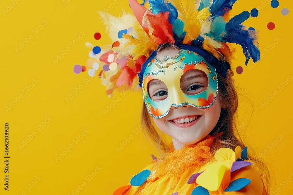 Carnival girl costume mask bright background