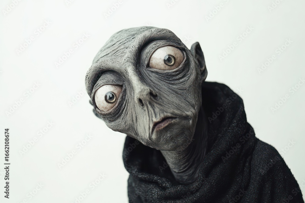 Funny grey alien portrait isolated background