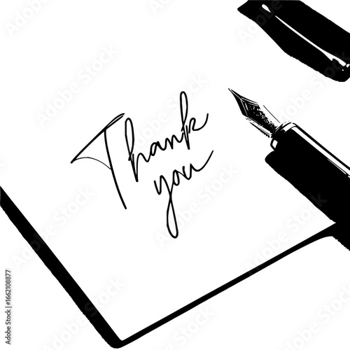 Thank you note with fountain pen on white paper conveying gratitude and appreciation in monochrome style