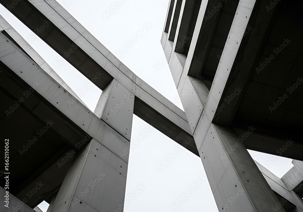 Obraz premium Illustration of modern architecture with geometric concrete and steel structures