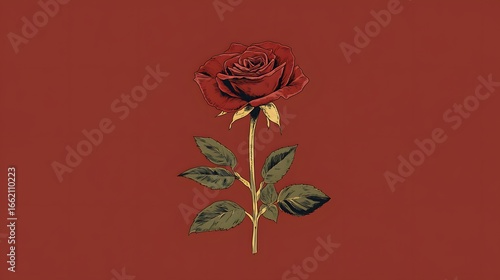 Elegant Red Rose Botanical Illustration Print