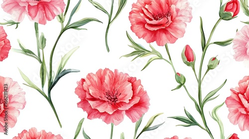 Wallpaper Mural Seamless pattern carnation watercolor painting on white background Torontodigital.ca