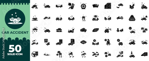 Car Accident solid editable icon set
