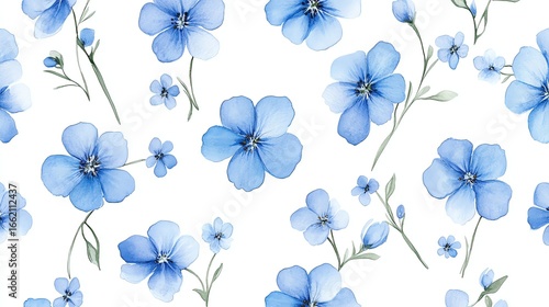 Seamless pattern forget me not watercolor floral design on white background