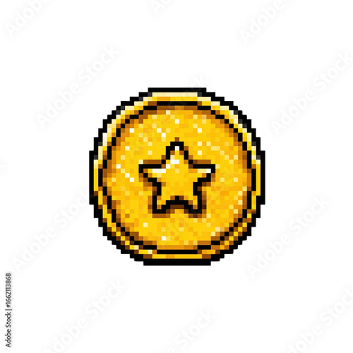 Pixel Art Gold Coin with Star Retro Gaming Reward