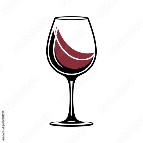 vector illustration of a wine glass filled with red wine, minimalist outline design for beverage, wine lovers