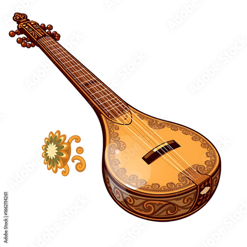 Indian Sitar Musical Instrument Elegant Design