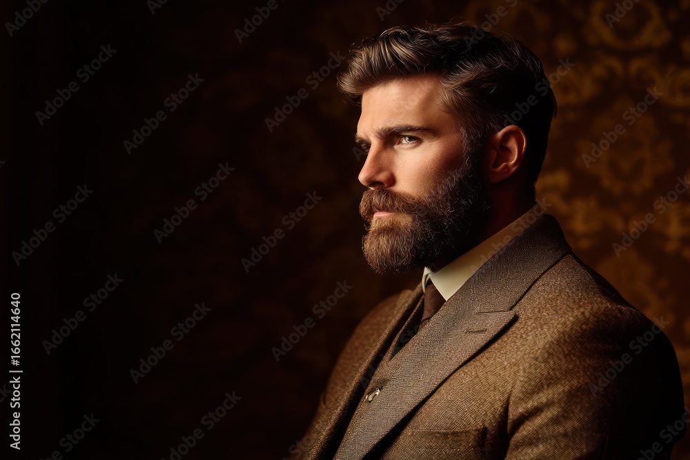 Obraz premium Bearded intellectual in tweed blazer with round glasses