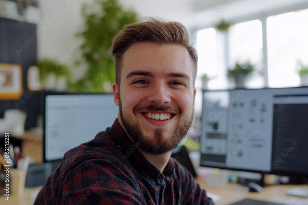 Fototapeta premium UX designer selfie in creative modern office