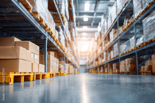 Wallpaper Mural Warehouse with racks and boxes providing logistics, storage and distribution. Background for the theme of supply chain, e-commerce and delivery Torontodigital.ca