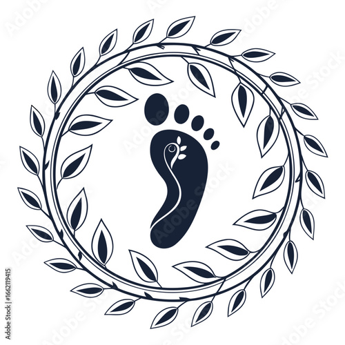 Vector art of footprint with leaves in a wreath, a symbol of nature and wellness