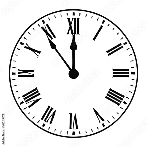 Vintage Clock Face Vector Icon - Roman Numerals at 12 O'clock, Wall clock vector illustration