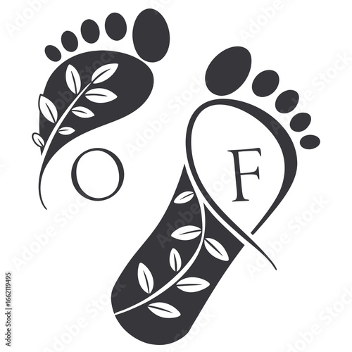 Vector art of pair of footprints with floral accents, symbolizing growth and new beginnings in a minimalist and elegant design