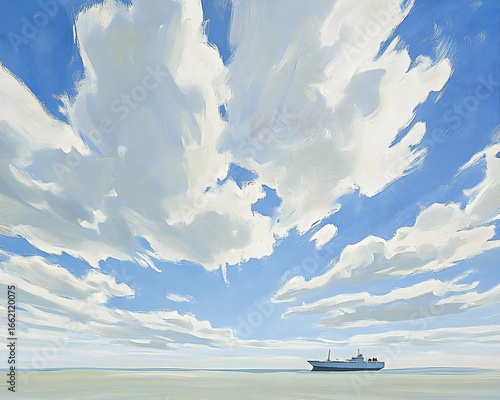 Seascape Painting,  Ship Under a Dramatic Sky