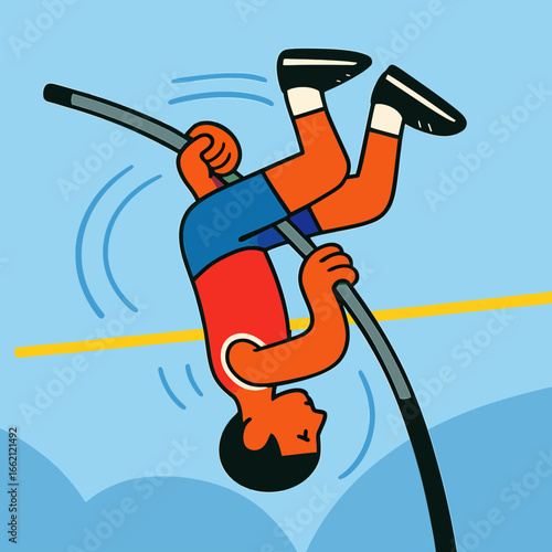 Illustrated Athlete Soars Over The Bar During The Dynamic Pole Vaulting Competition Event