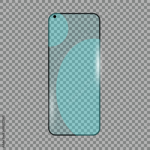 screen,protector,blue realistic vector transparent blue glass screen protector for modern smartphone device mockup