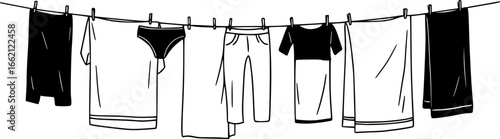clean clothes drying on a clothesline outside vector isolated