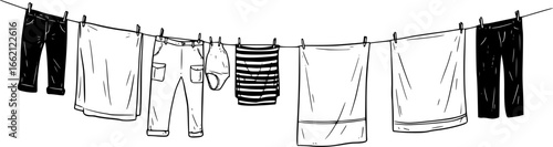 clean clothes drying on a clothesline outside vector isolated