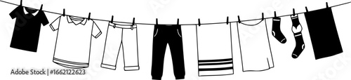 clean clothes drying on a clothesline outside vector isolated