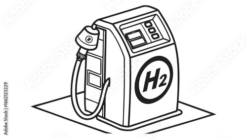 Hydrogen Fuel Cell Silhouette Icon with H2 Energy Technology Vector Symbol, 