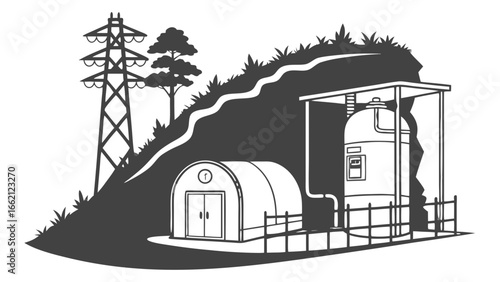 Underground compressed air energy storage (CAES) Technology Silhouette Vector Symbol 