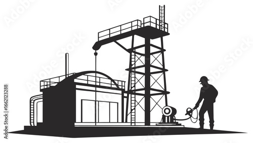 Minimalist Grid Energy Storage Cavern Graphic Silhouette Art 
