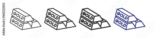 Gold Ingots Vectors Icon Set Illustration with Outline Style Variation