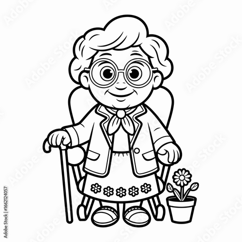 Title: Cute Grandparents Cartoon Illustration – Elderly Couple Character Clipart