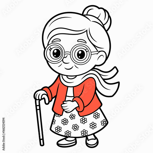 Title: Cute Grandparents Cartoon Illustration – Elderly Couple Character Clipart