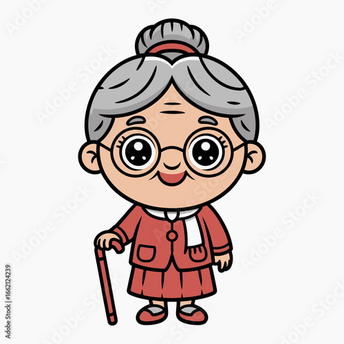 Title: Cute Grandma Cartoon Illustration – Elderly Woman Character Clipart