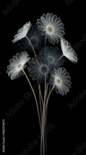 X-ray bouquet of translucent daisies