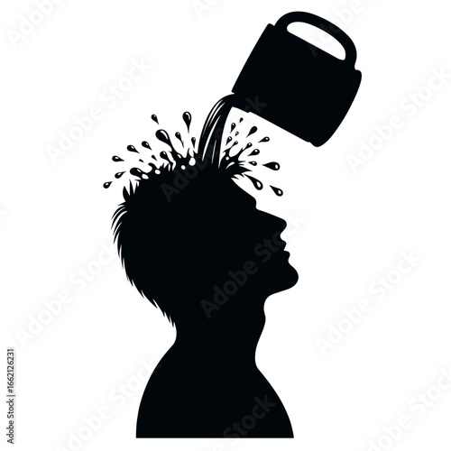 Silhouette pouring liquid on silhouette head