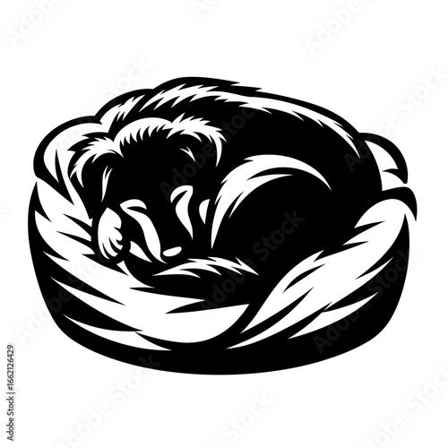Sleeping dog in black and white illustration style